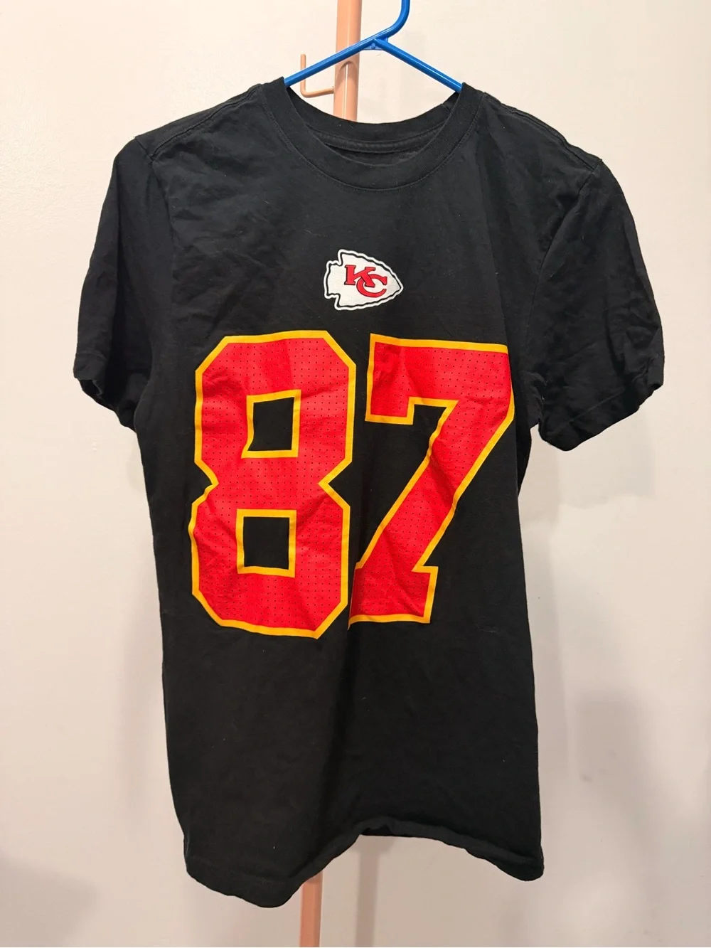 Nike Men’s Kelce #87 Black Tee with Red and Yellow Accents